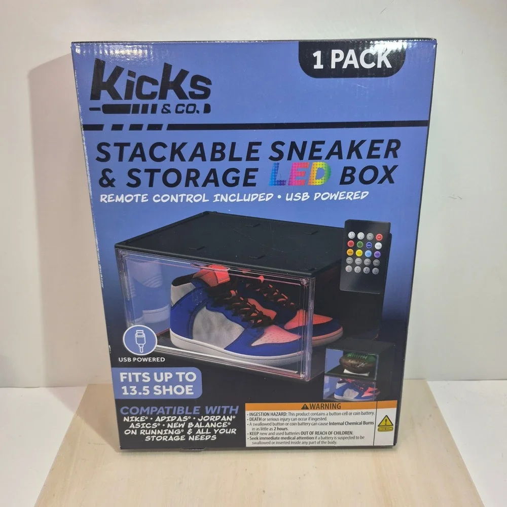 Kicks & Co Stackable Sneaker Storage LED Box USB Powered Fits up to Size 13.5